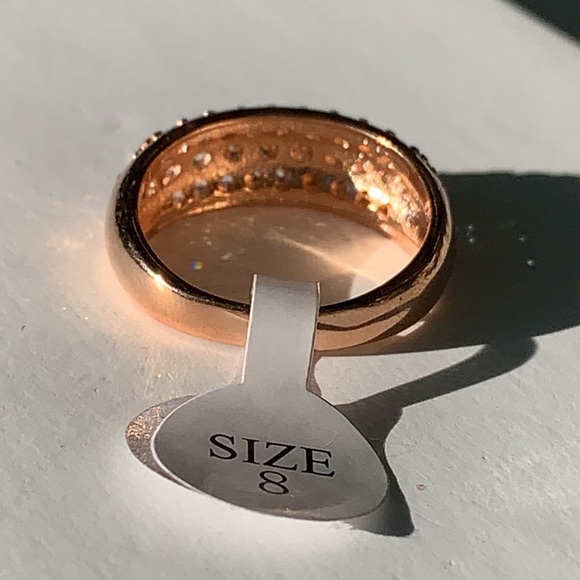 Sterling Silver Rose Gold Plated Cz Ring/ Band - Picture 4 of 7